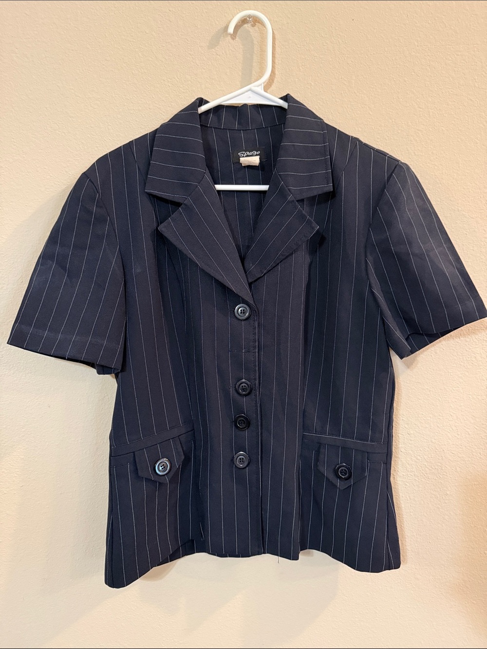 adidas Navy Pinstripe Short Sleeve Blazer Jacket